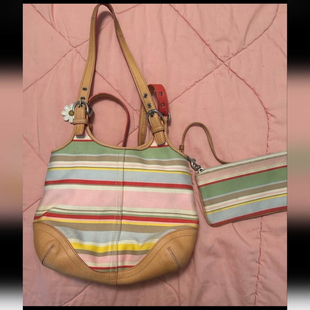 Coach Striped Tote and Wristlet